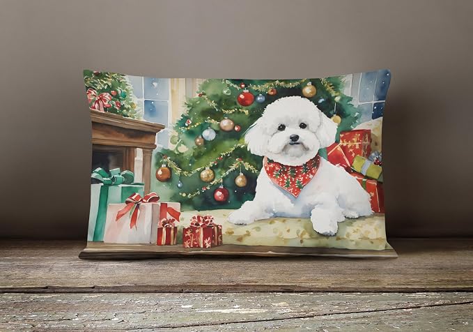 Caroline's Treasures DAC2611PW1216 Bichon Frise Cozy Christmas Throw Pillow Machine Washable, Indoor Outdoor Decorative Pillow for Couch, Bed or Patio, 12HX16W