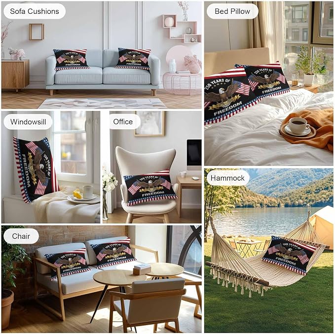 250 Years Anniversary Outdoor Pillow Covers 20x12 Inch Lumbar Pillow Covers Set of 2 Waterproof Decorative Throw Pillow Cases American Flag Eagle Independence Day Cushion Covers for Patio Furniture