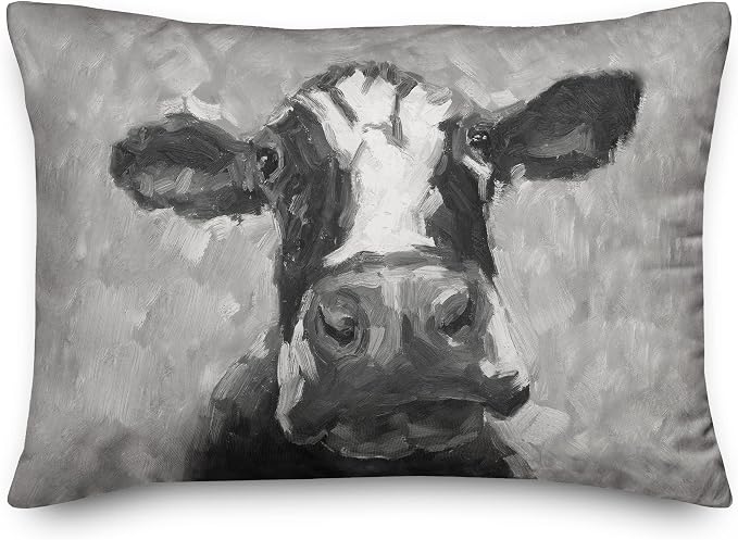 Gray Painted Cow Indoor/Outdoor Pillow | Decorative Pillows for Living Room Couch Bed Sofa Patio, Fluffy Soft Cushion | Water Resistant Multi, 14x20