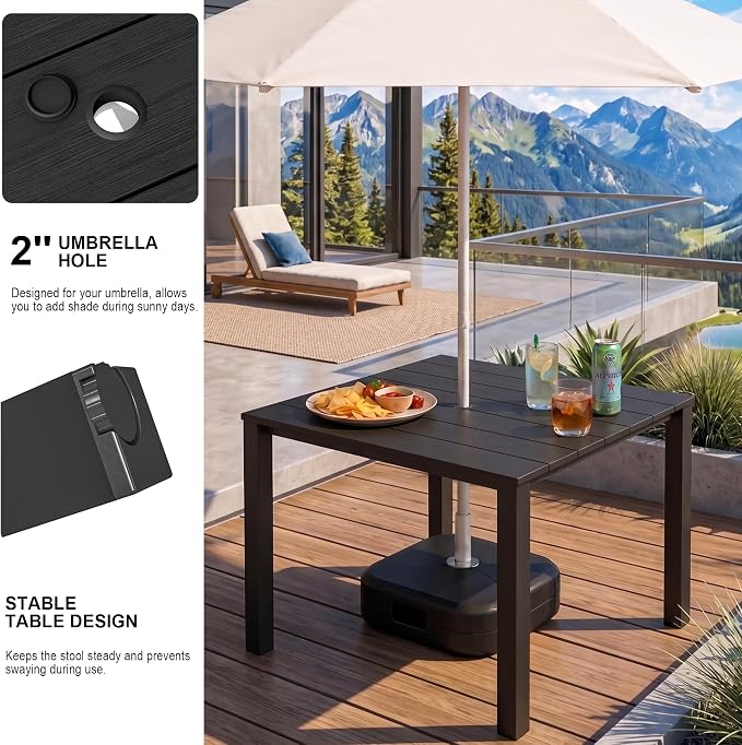 Domi HDPE Outdoor Dining Set, All-Weather Outdoor Dining Table Set of 5 with 2" Umbrella Hole, Outdoor Patio Dining Set for Garden, Poolside, Backyard, Deck, Black