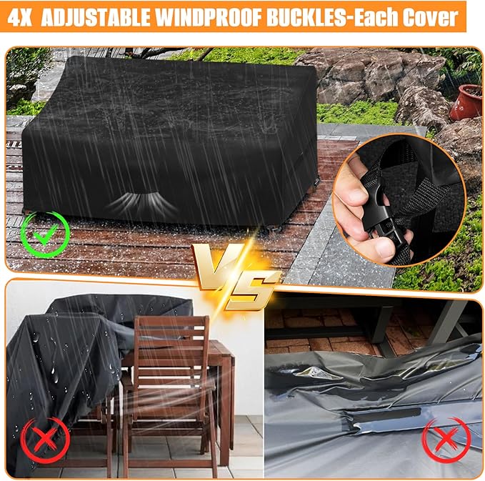 Kovshuiwe 4 Pieces Waterproof Patio Set Cover, Lawn Chairs, Coffee Table, Patio Furniture Set Cover for Outside Couch -210D Oxford Fabric, Windproof with Buckle Strap, Black