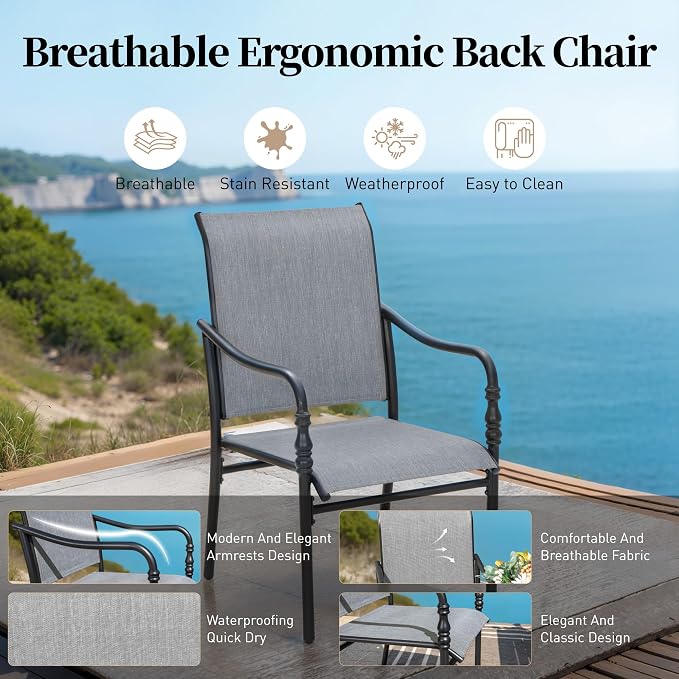 SUNSHINE VALLEY Patio Table and Chairs Set of 4, All-Weather Breathable Textilene Patio Chair with Gourd-Shaped Armrests, 42x42 Round Table with Umbrella Hole, 5 Pcs Metal Frame Patio Dining Set