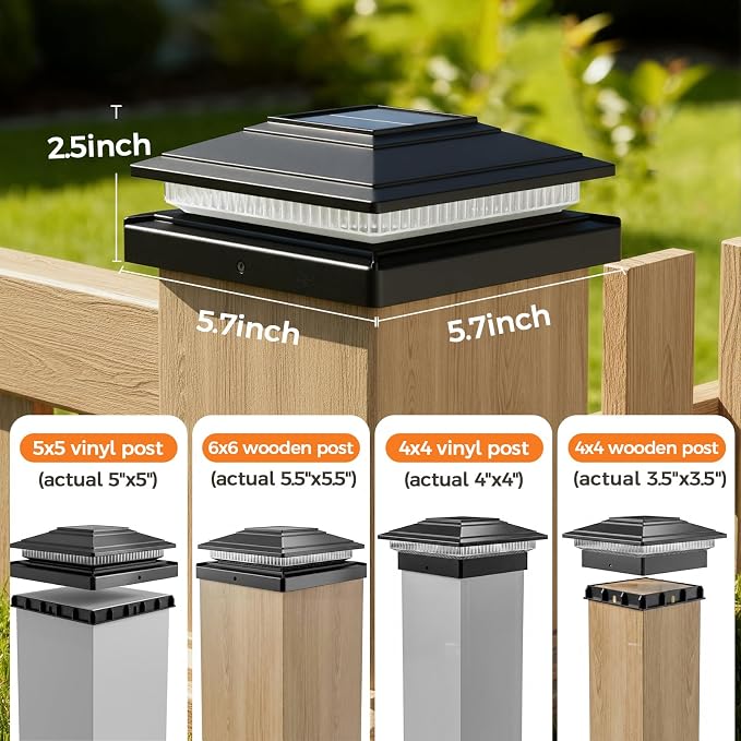 Solar Post Cap Lights Outdoor 16pack, Waterproof Fence Post Lights for 4x4 5x5 6x6 Wood/Vinyl Posts, Black Solar Deck Post Lights with 8 Color Modes Decorate Garden Patio Porch Backyard