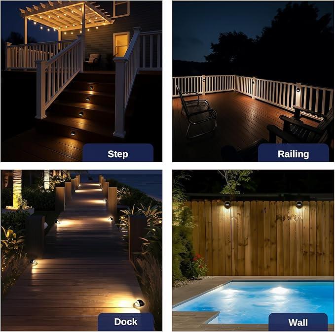 Gardenreet Low Voltage LED Deck Lights - Solid Brass Landscape Step Lights, Outdoor 12V Hardwired IP65 Waterproof Black for Stair Patio Wall Yard with 3000K Soft White 3W 270LM G4 Bulb 4 Pack