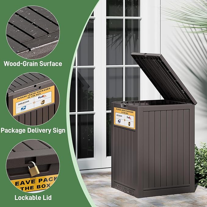 NUNU LAB Package Delivery Box for Outside, 48 Gallon Storage Deck Box with Lockable Secure, Waterproof Large Resin Drop Boxes for Porch