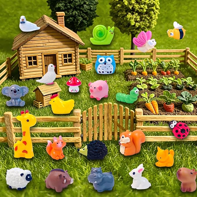 60 Pcs Mini Resin Animals Figures 60 Styles Tiny Little Animal Miniature Figurines for Crafts Fairy Garden Accessories Micro Landscape Decoration