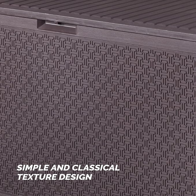 90 Gallon Large Outdoor Storage Box, Brown Maze-Pattern Resin Deck Box with Wheels & Side Handles, Lockable Waterproof UV-Resistant Patio Storage Container for Tools, Cushions, Toys, Garden Accessorie