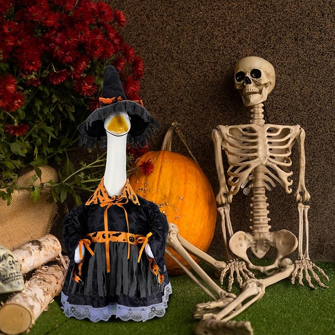 Suzile Wizard Porch Goose Outfit Witch Party Geese Costume for 23" High Cement or Plastic Goose Clothes for Yard Lawn Outdoor Garden Patio Duck Statue Dresses Magical Wizard Holiday Party Decor