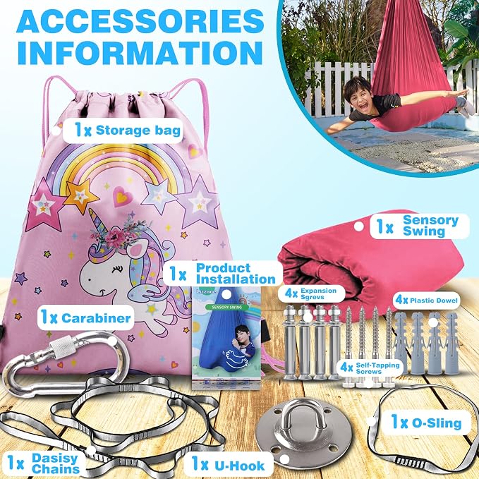 Indoor Therapy Sensory Swing, Special Needs Joy Cuddle Ceiling Snuggle Swings, Outdoor Room Adjustable Fabric Hammock, Sensory Integration, Autism, ADHD, Aspergers, Kids Boy Girl Children Teens Gift