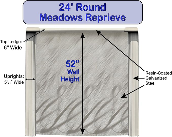 Meadows 24 ft Round Above Ground Swimming Pool Kit | 52 Inch Steel Walls | Bundle Includes: 25 Gauge Liner, A-Frame Ladder, Sand Filter System with Pump & Skimmer