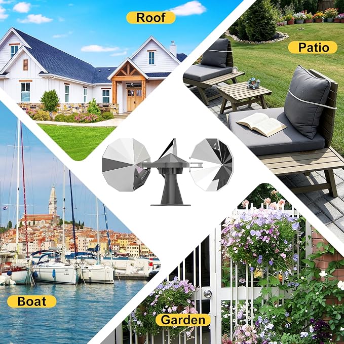 OFFO 2 PCS Bird Scare Reflective Device, Bird Reflector with Plastic Base for Outside, Keep Pigeon Woodpeckers and Sparrows Away for Outdoor Boats Roofs Gardens