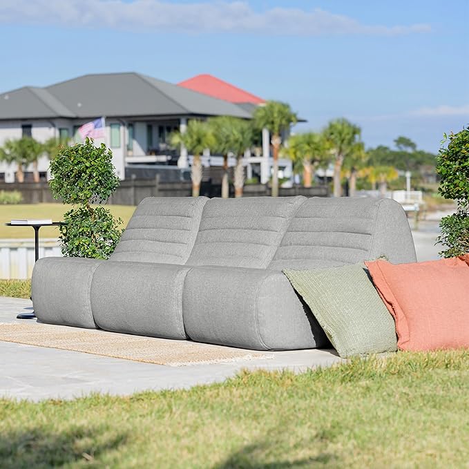 Big Joe Solvana Outdoor Sectional, 3 Piece Patio Furniture Set, Performance Linen Weather-Resistant Fabric Sofa, Port Gray