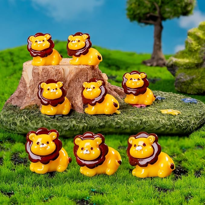 60 Pcs Mini Resin Lion Figurine Bulk Mini Lion Figurine Cake Decorations Cute Miniature Resin Sculpture Ornament Micro Landscape Office Garden Desk Party Tabletop Decor