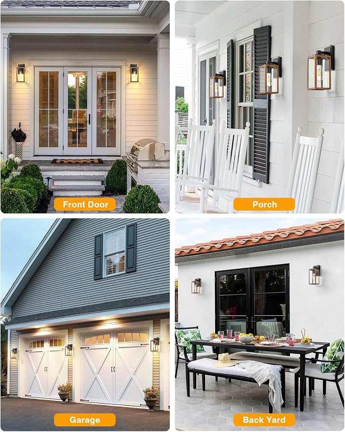 VIANIS Dusk to Dawn Wall Lights, Wood Grain Exterior Light Fixture, Clear Glass Garage Light, Modern Outdoor Lights Sconce with Waterproof, Anti-Rust, Weather Resistant for Patio, E26 Socket