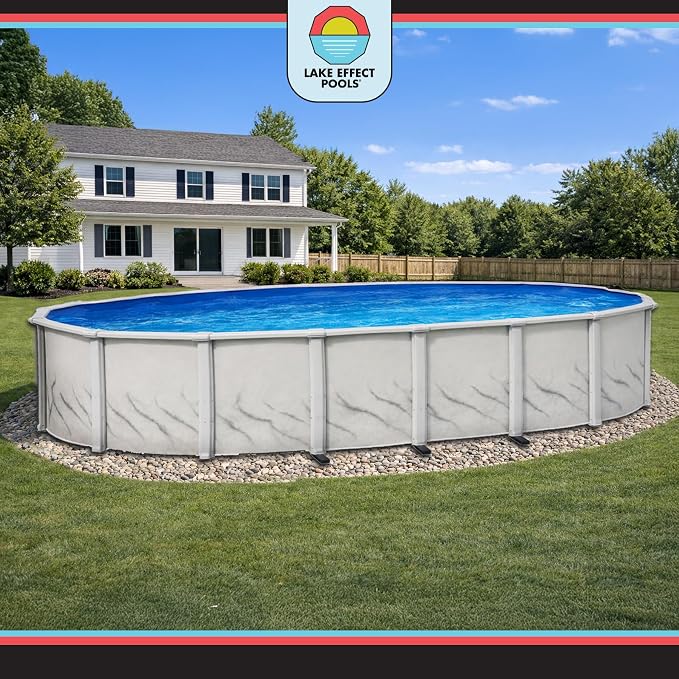 Lake Effect Pools 'Galleria' 15 ft x 24 ft Oval Above Ground Swimming Pool Bundle | 52 Inch Height | Steel Sided Walls | Kit Includes: 25 Gauge Liner, A-Frame Ladder, Sand Filter/Pump, & Skimmer