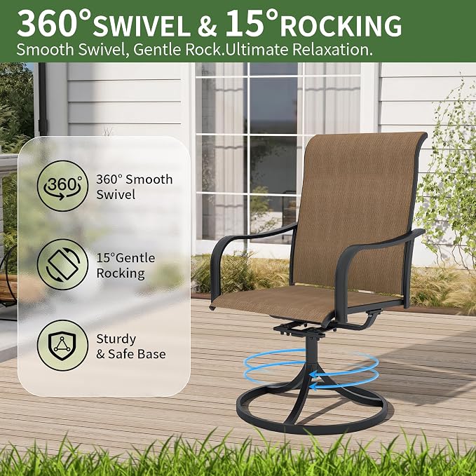 Anmutig 7 Pieces Outdoor Patio Dining Set for 6 Patio Dining Swivel Chairs Textilene & 1 Rectangle Outdoor Dining Table with 1.57" Umbrella Hole for Backyard Bistro Outdoor Furniture Brown