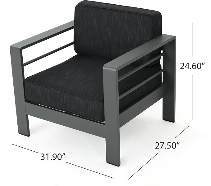 Coral Bay Outdoor Grey Aluminum 5 Piece Loveseat Chat Set with Fire Table (Dark Grey)