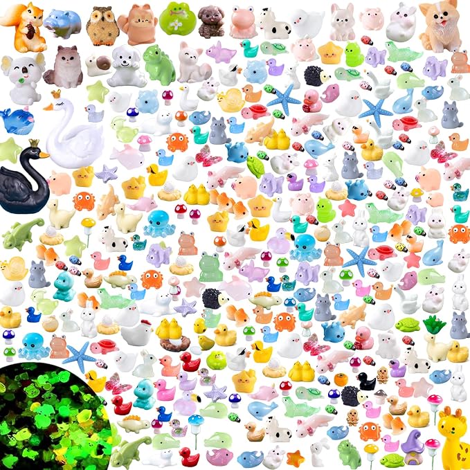 300 Pcs Mini Resin Animals Figurines, Mixed Tiny Resin Figures Bulk for Easter Egg Fillers Stuffers Fairy Garden Accessories Miniature Dollhouse Decorations DIY Slime Charms for Crafts Party Favors