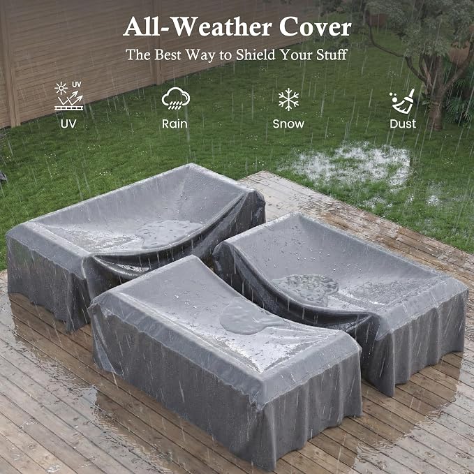 Amopatio Patio Furniture Set, Wicker Outdoor Sectional Sofa with Swivel Rocker Chairs, All-Weather Rattan Conversation Set, Storage Coffee Table, Waterproof Cover for Backyard,Deck Black/Khak 6 PCS