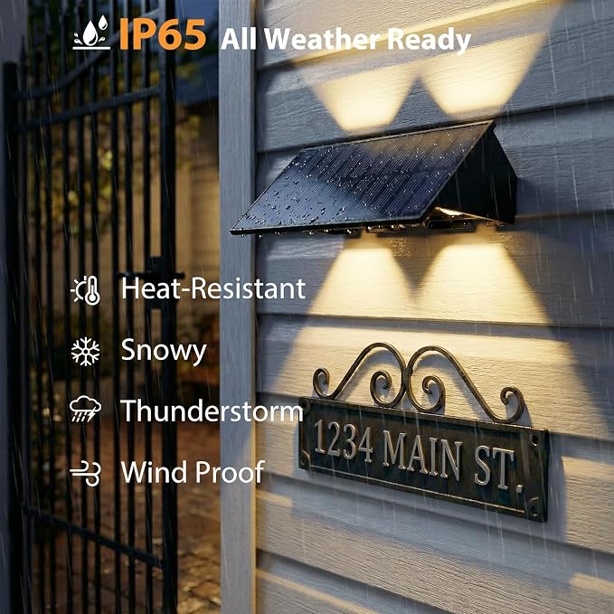 6PACK Solar Wall Lights Outdoor,Warm White 2 Lighting Modes Up & Down Solar Sconce Lights Dusk to Dawn Lighting IP65 Waterproof Solars Lights Outdoor for Exterior Front Porch Garage Fence Patio Yard