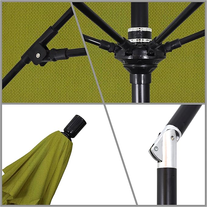 California Umbrella 11' Round Crank Lift, Collar Tilt, Aluminum Pole, Fiberglass Rib Patio Umbrella, Black Finish, Kiwi