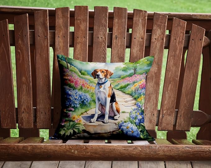 Caroline's Treasures English Foxhound Spring Path Throw Pillow Machine Washable, Indoor Outdoor Decorative Pillow for Couch, Bed or Patio, 14Hx14W
