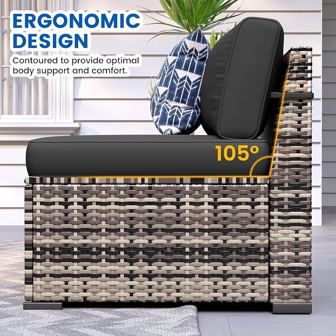 8 Pieces Outdoor Patio Furniture Set with 44" Fire Pit Table Yellow Rattan Sectional Conversation Sets w/Gas Fire Pit, Coffee Table, 1 Waterproof Covers, Black