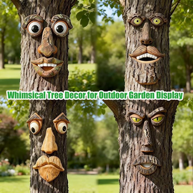 Tree Faces Decor Outdoor, Large Whimsical Old Man Tree Hugger Statues, Resin Tree Art for Garden Yard Patio, Funny Tree Peeker Sculptures for Halloween Easter (D)