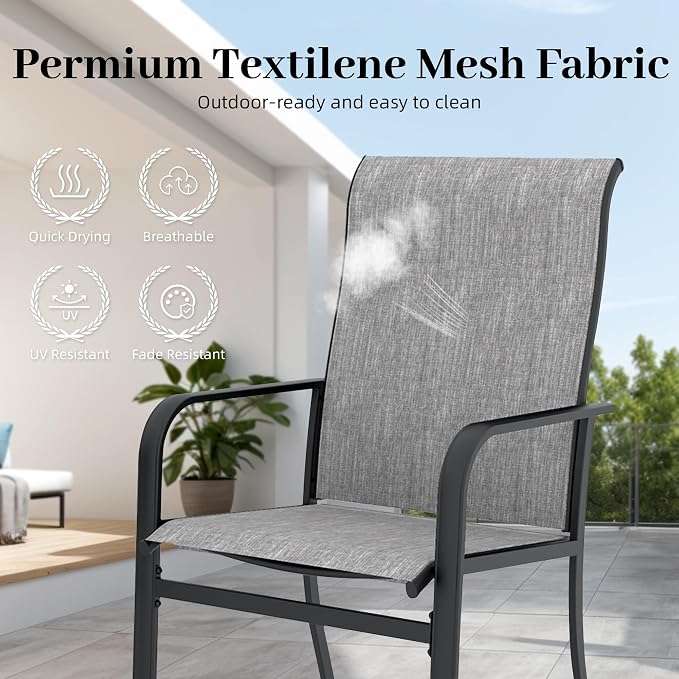 7pcs Patio Furniture Set, Outdoor Dining Table and Chairs Set | 63" Rectangle Metal Patio Table, Textilene Dining Chairs, Double-sized Umbrella Hole, Perfect for Garden Backyard Poolside