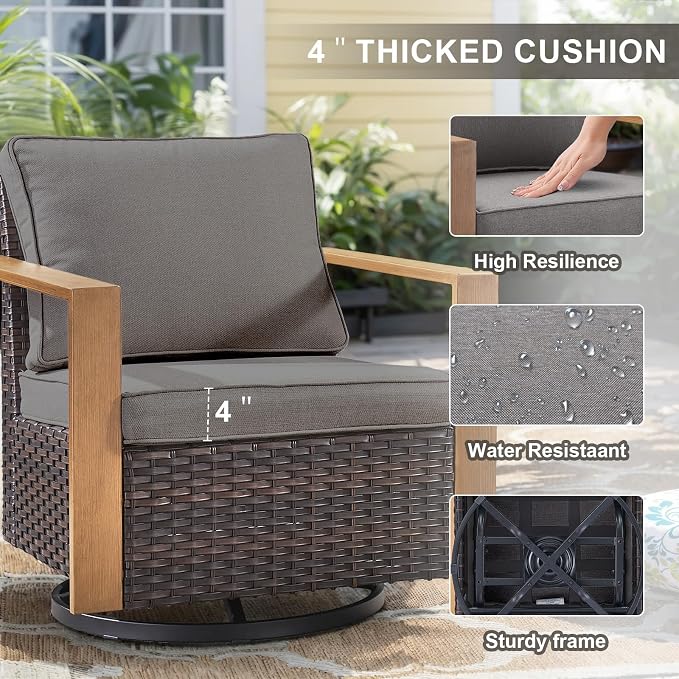 Belord 5 Piece Patio Furniture Set with Swivel Chairs, PE Wicker Patio Sofa Set Outdoor Swivel Rocker Patio Chairs with Anti-Rust Metal Wide Armrests for Deck Backyard Sunroom