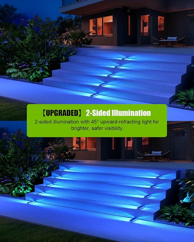 DetarZinLED Blue Solar Lights for Outside 8 Pack, 12 LEDs 2-Sided Illumination Solar Dock Lights Outdoor IP68 Waterproof, Auto On/Off Solar Deck Lights for Steps,Stairs,Driveway,Pathway,Sidewalk,Porch