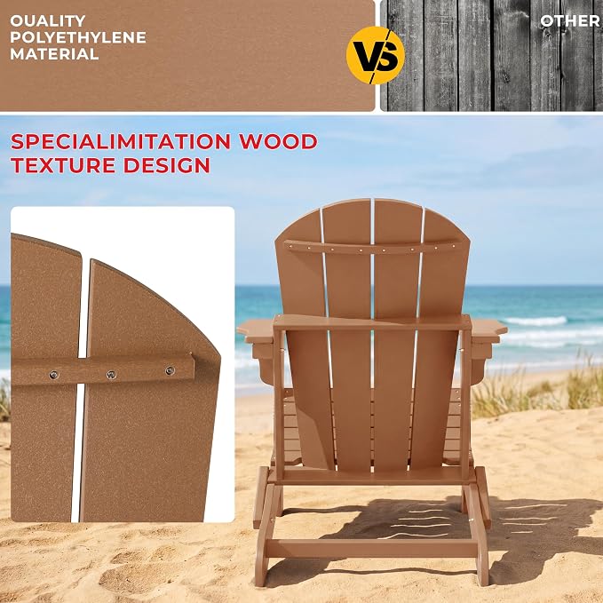 Costaelm Patio Conversation Set, 5 piece Balcony Furniture, Small Patio Firepit Furniture Outdoor Adirondack Square Coffee Table and Chair for Backyard Lawn Porch Pool Garden, Teak
