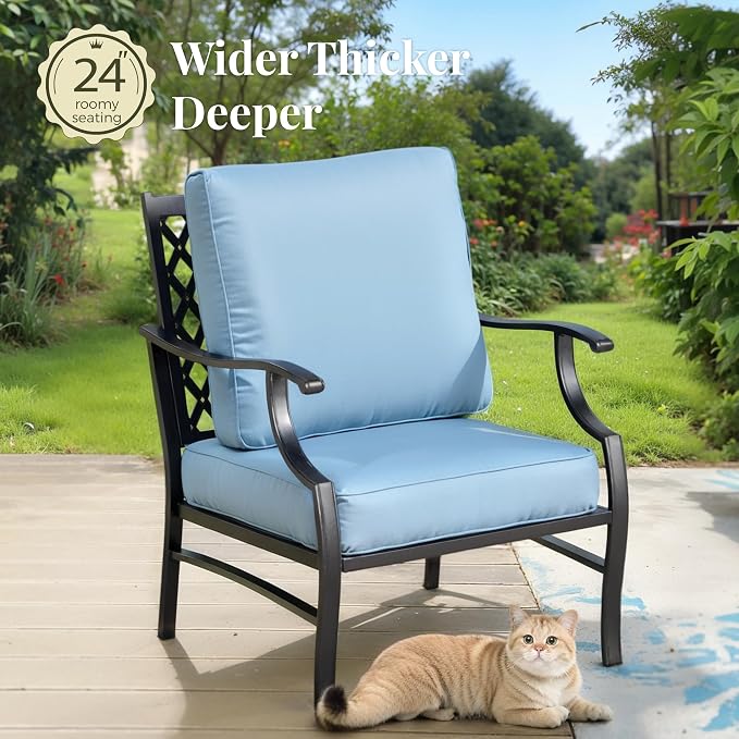 MIXPATIO Patio Furniture Set 6 pcs, Outdoor Patio Furniture, 3-Seat Sofa, 2 Single Chairs, 2 Ottomans, Coffee Table and 5.75" Extra Thick Cushion, Patio Conversation Set for Garden Backyard Deck,Blue