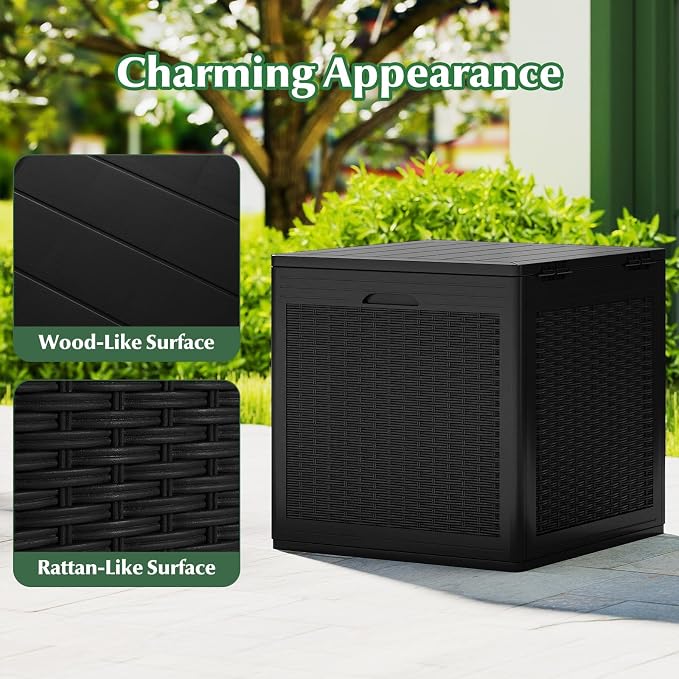 Tangkula 39 Gallon Outdoor Storage Box, Waterproof PP Resin Patio Storage Box with Lockable Lid for Indoor & Outdoor Use, Rattan Design Deck Box for Cushions, Garden Tools