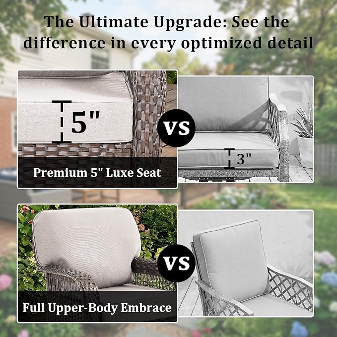 Patio Furniture Sets, 2 PCS Wicker Outdoor Furniture - Patio Swivel Rocking Chairs with All-Weather Olefin Cushions for Garden, Porch, Backyard, Beige/Brown Wicker