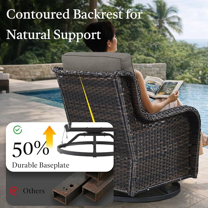 8 Piece High Back Wicker Patio Furniture Set - Patio Conversation Set with 4 Inch Thick Cushions and Deep Seating Swivel Glider Chairs Set of 4 & Outdoor Couch for Porch Deck Yard Pool