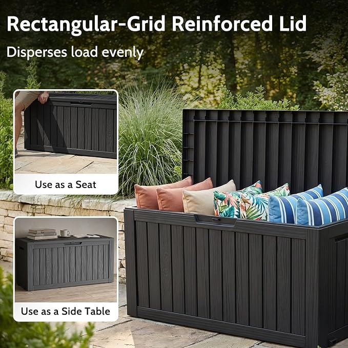 Deck Box Outdoor Storage Box Waterproof Large Resin Deck Box Indoor Outdoor Lockable Storage Container for Patio Furniture Cushions Garden Tools