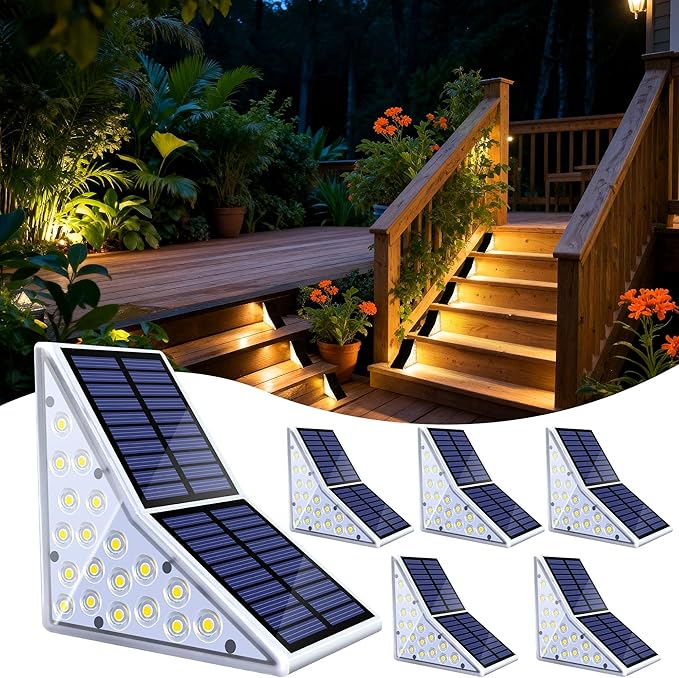 Solar Stair Lights Outdoor, Waterproof IP65 Solar Outdoor Lighting, 1200mAh,19 LED,Outdoor Step Lights,for Garden Stairs, Decks, Front Steps Porch and Terrace,3000k Decorative Art(6Pack)