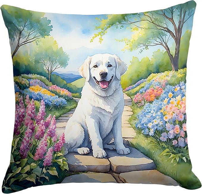 Caroline's Treasures Kuvasz Spring Path Throw Pillow Machine Washable, Indoor Outdoor Decorative Pillow for Couch, Bed or Patio, 18Hx18W