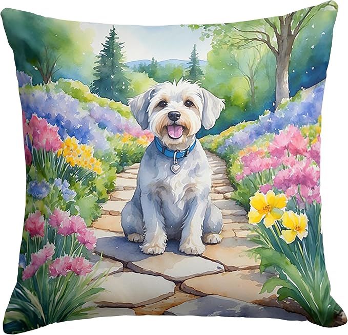 Caroline's Treasures Dandie Dinmont Terrier Spring Path Throw Pillow Machine Washable, Indoor Outdoor Decorative Pillow for Couch, Bed or Patio, 14Hx14W