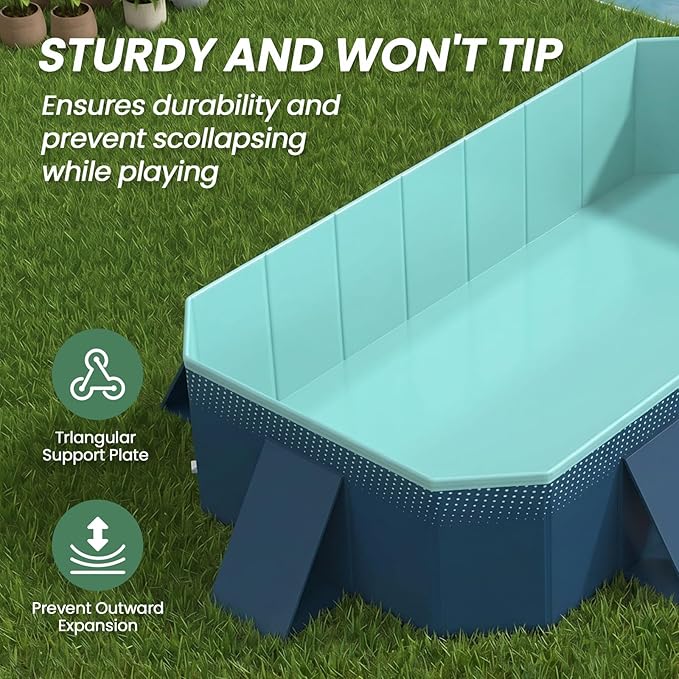113" Non-Inflatable Foldable Pool, Extra Large Collapsible Swimming Pool with Rigid Hard Composite Board, Thickened Portable Pool for Outdoor, Backyard, Family, Camping(Geranium Blue, 3M)