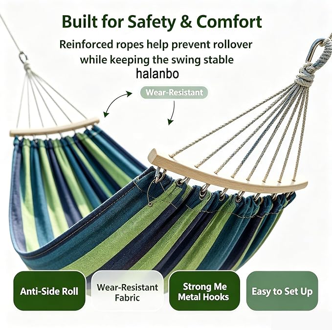 Hammock Replacement for Stand (Blue, 1 Person, Anti-ROLL Design) | Hammock Without Stand, Rope Hammocks for Outdoor Travel Portable Lightweight Hammocks with Tree Straps and Storage Bag