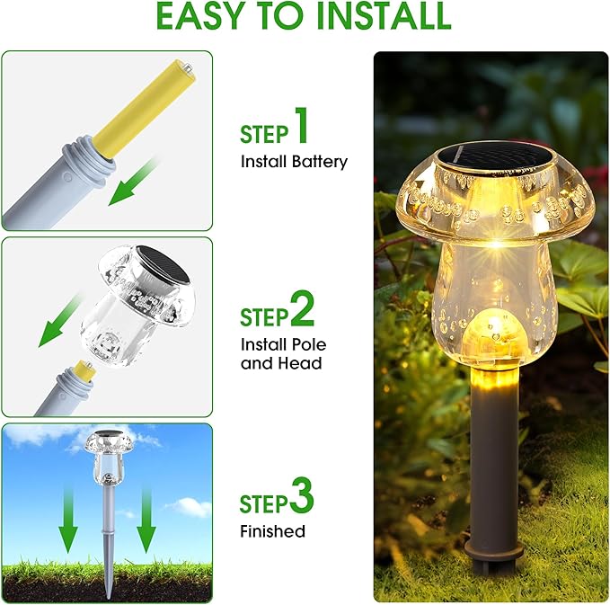 Eyrosa Solar Outdoor Lights, 8 Pack Waterproof Solar Mushroom Lights for Garden Yard Pathway Path Walkway Driveway Lawn Landscape Outside Decor（Warm White）