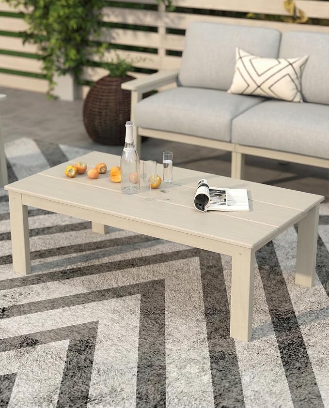 Patio Furniture Set 3 Seats, HDPE Outdoor Sectional with Washable Gray Thick Cushions, Coffee Table & Side Table, Patio Conversation Sets for Lawn, Garden, Porch, Balcony (White Frame)