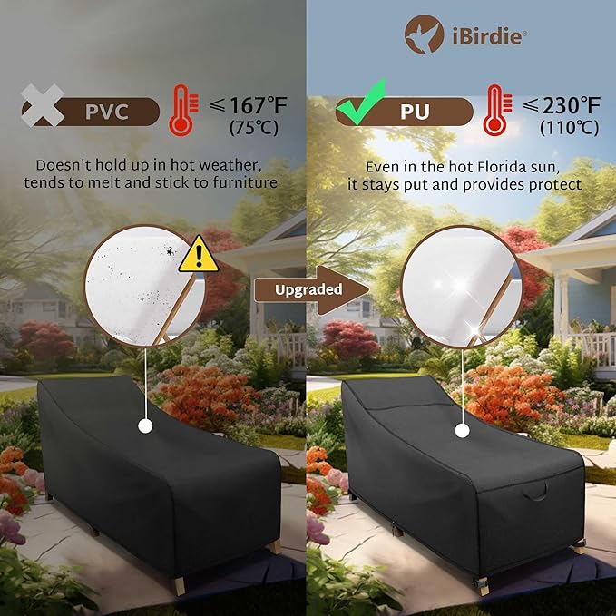 iBirdie Outdoor Lounge Chaise Chair Cover 80L x 28W x 28H inch Waterproof Patio Furniture Covers Lawn Pool Chair Cover 1 Pack Black
