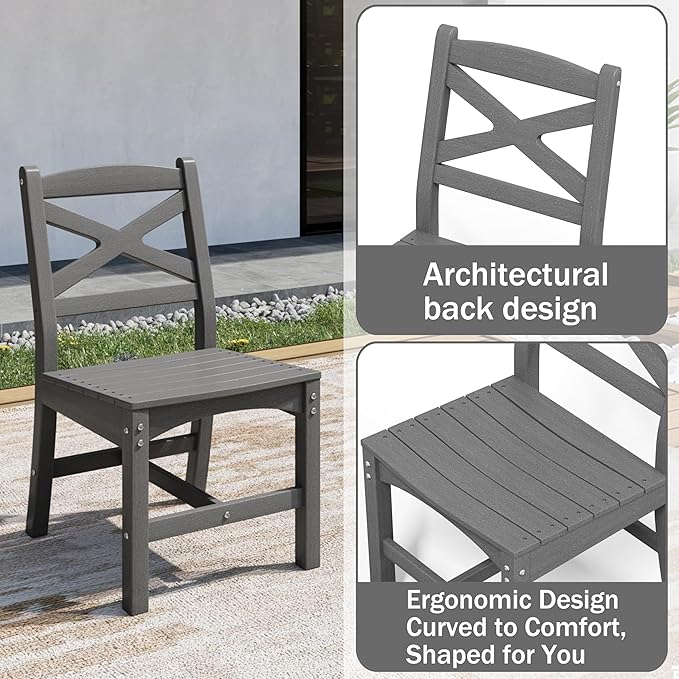 All Weather Patio Dining Table Set for 8, HDPE Heavy Duty Outdoor Rectangular Table & 8 Chairs, 9PCS Outdoor Furniture Set for Patio Garden Lawn, White and Grey