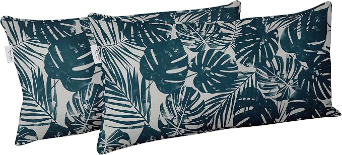 Indoor/Outdoor Polyester Fabric Lumbar Pillow Cover, All-Weather Waterproof Rectangular Cushion Case for Patio Furniture, 12 x 20 Set of 2 - Pineapple with Animal Skin-43