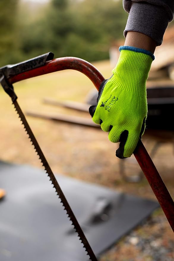 G & F 1516 12 Pairs Pack Premium High Visibility Low Emissions Green Work and Gardening Gloves for Men and Women, MicroFoam Textured Coated Palm and Fingers, Size Large, Green
