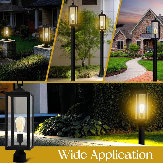 Large Lamp Post Light Fixture, 21.3 Inch Post Lamps Outdoor Lights for Residential Sidewalk Gate Post Light Pier Mount Lights