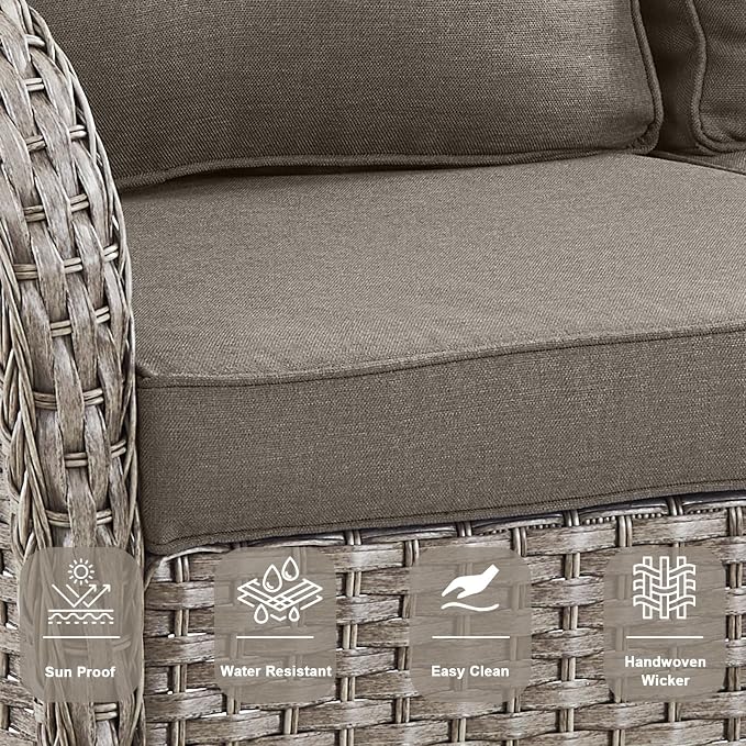 Belord 5 Piece Outdoor Conversation Patio Furniture Set - All-Weather Wicker Patio Rocking Chairs with Loveseat Glider Chair and Coffee Table for Patio Deck Porch Backyard Gray Wicker Gray Cushion